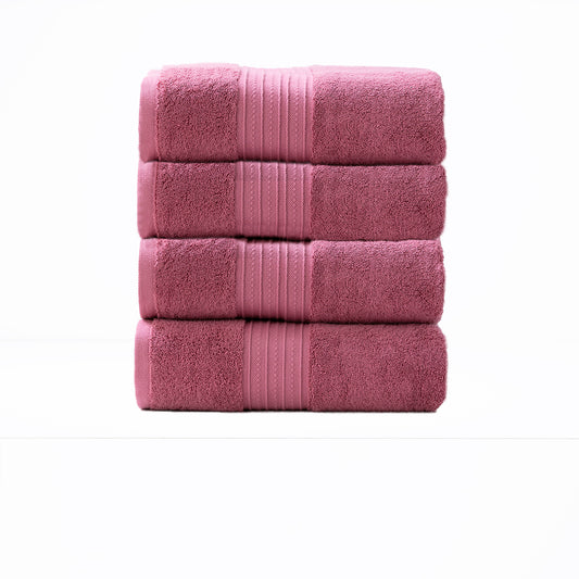 Rosebud pink 4-piece bath towel set, luxury low-twist combed cotton, Brentwood 650 GSM, Renee Taylor bathroom towels.