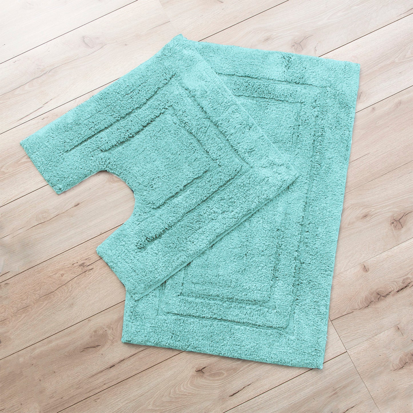 2 Piece Aqua Tufted Bath Mat Set by Renee Taylor, featuring soft, plush texture for luxurious bathroom comfort.