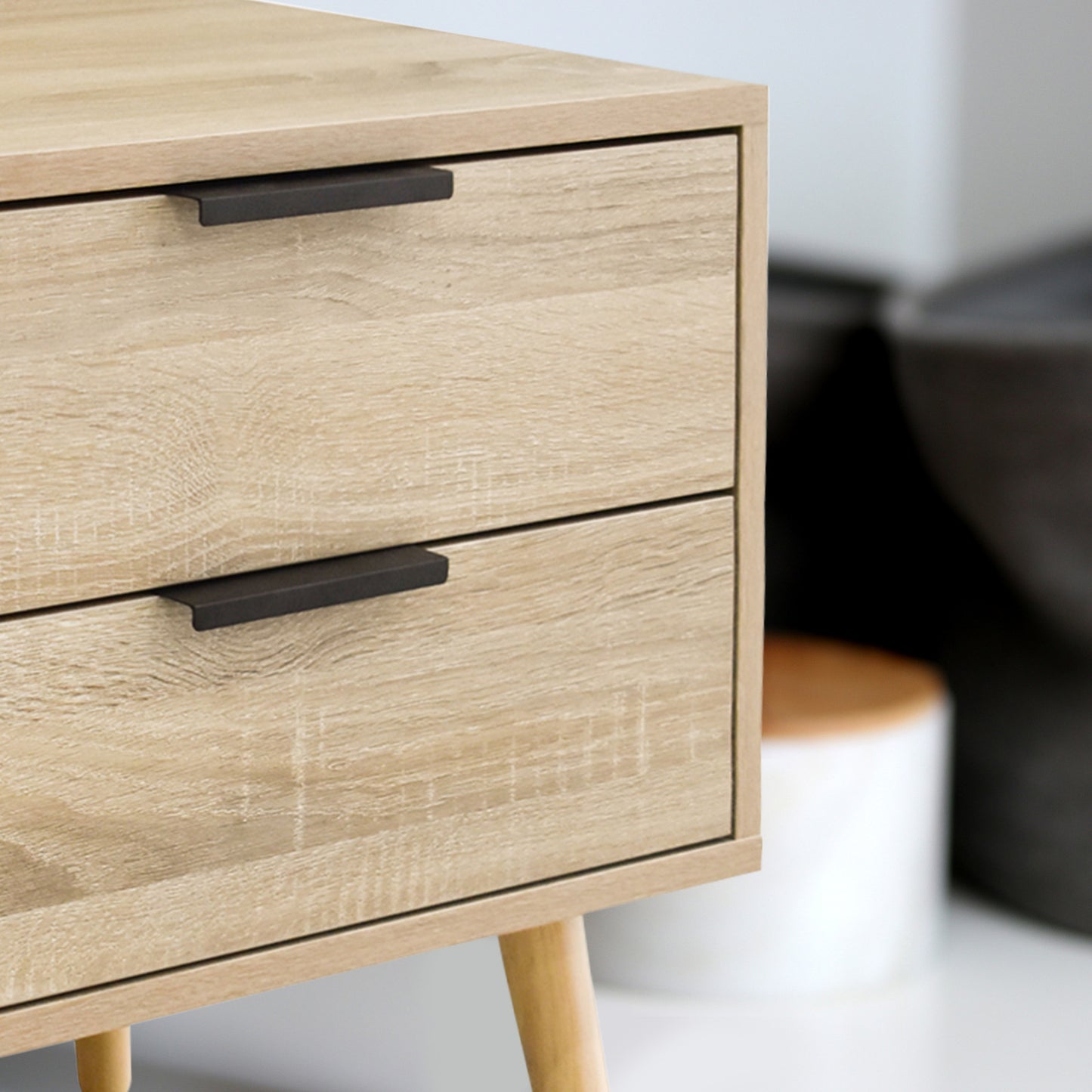 Light wood Milano Decor Paddington bedside table with sleek drawers, perfect for bedroom storage and contemporary design.