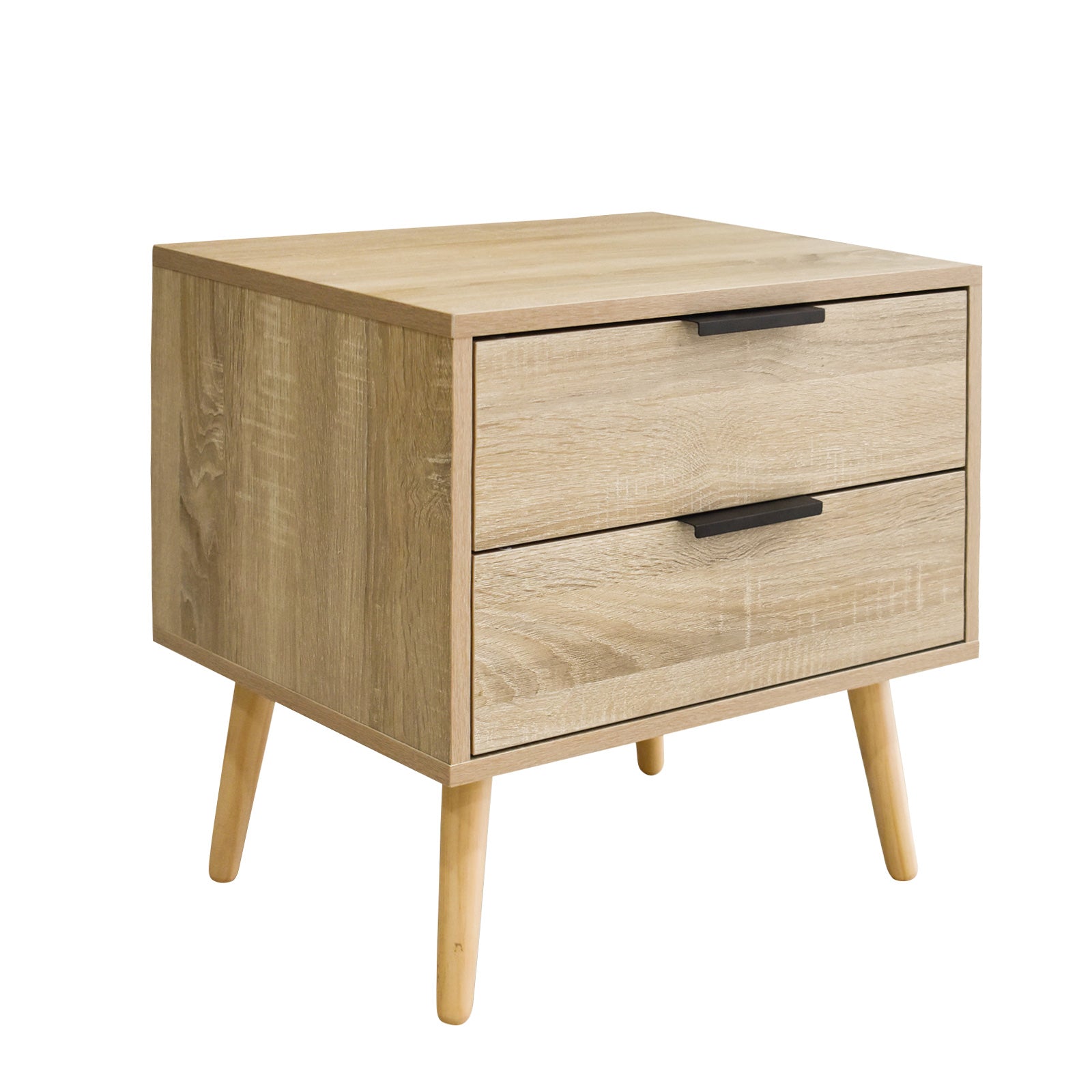 Light wood Milano Decor bedside table with two drawers, minimalist design. Perfect for bedroom storage. Bedside nightstand, stand, or cabinet.