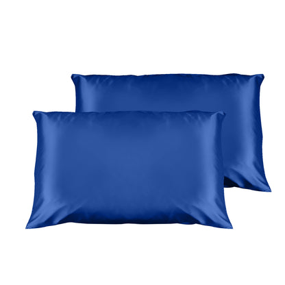 Casa Decor navy blue luxury satin pillowcases twin pack for smooth and elegant bedding comfort.