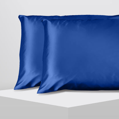 Casa Decor luxury navy blue satin pillowcase twin pack for smooth bedding and ultimate comfort.