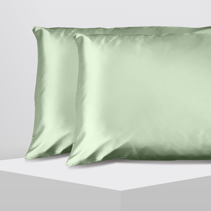 Sage green satin pillowcase twin pack, luxurious and smooth bedding for ultimate comfort and style.