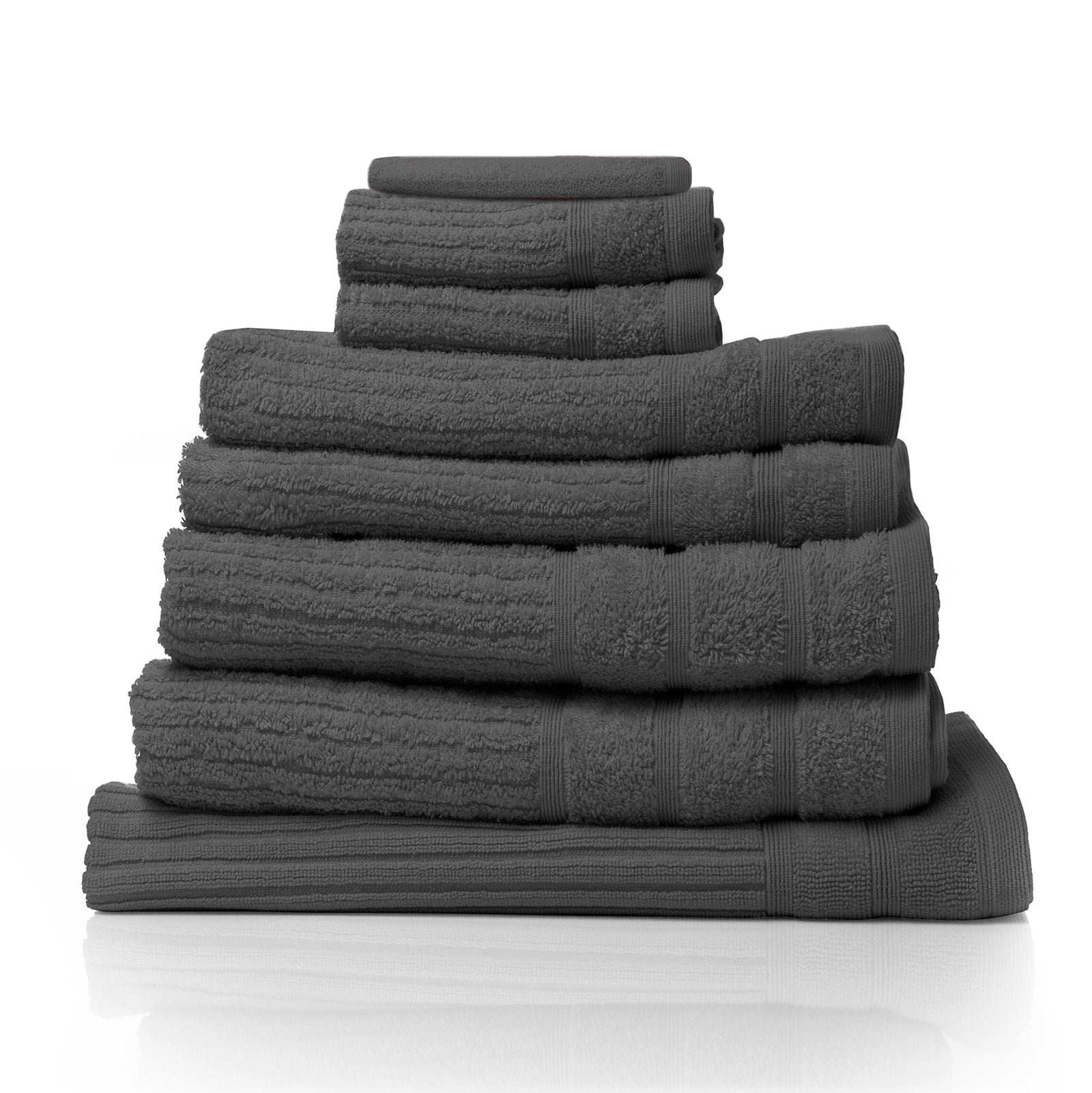 Royal Comfort granite 8 piece luxury bath towels set, 100% Egyptian cotton, 600GSM, bathroom elegance and superior absorption.