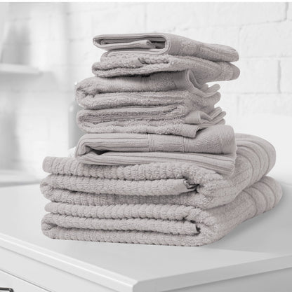 Holly grey Egyptian cotton 8 piece luxury bath towels set, 600GSM, by Royal Comfort. Perfect bathroom towels for elegance and softness.