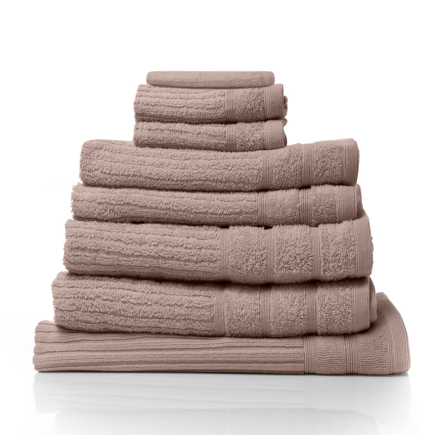 Rose Egyptian Cotton 8 Piece Luxury Bath Towels Set by Royal Comfort, 600GSM, elegant bathroom towels with stylish double border.