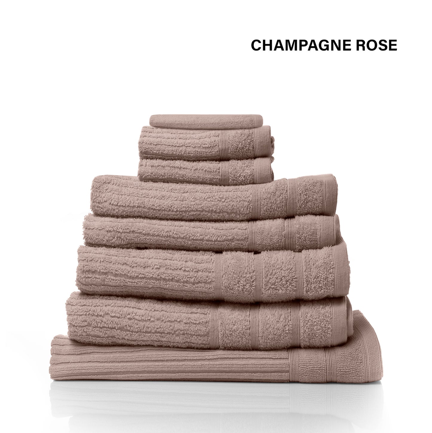 Champagne Rose luxury bath towel set, 8 piece, 600GSM Egyptian cotton, bathroom towels by Royal Comfort.