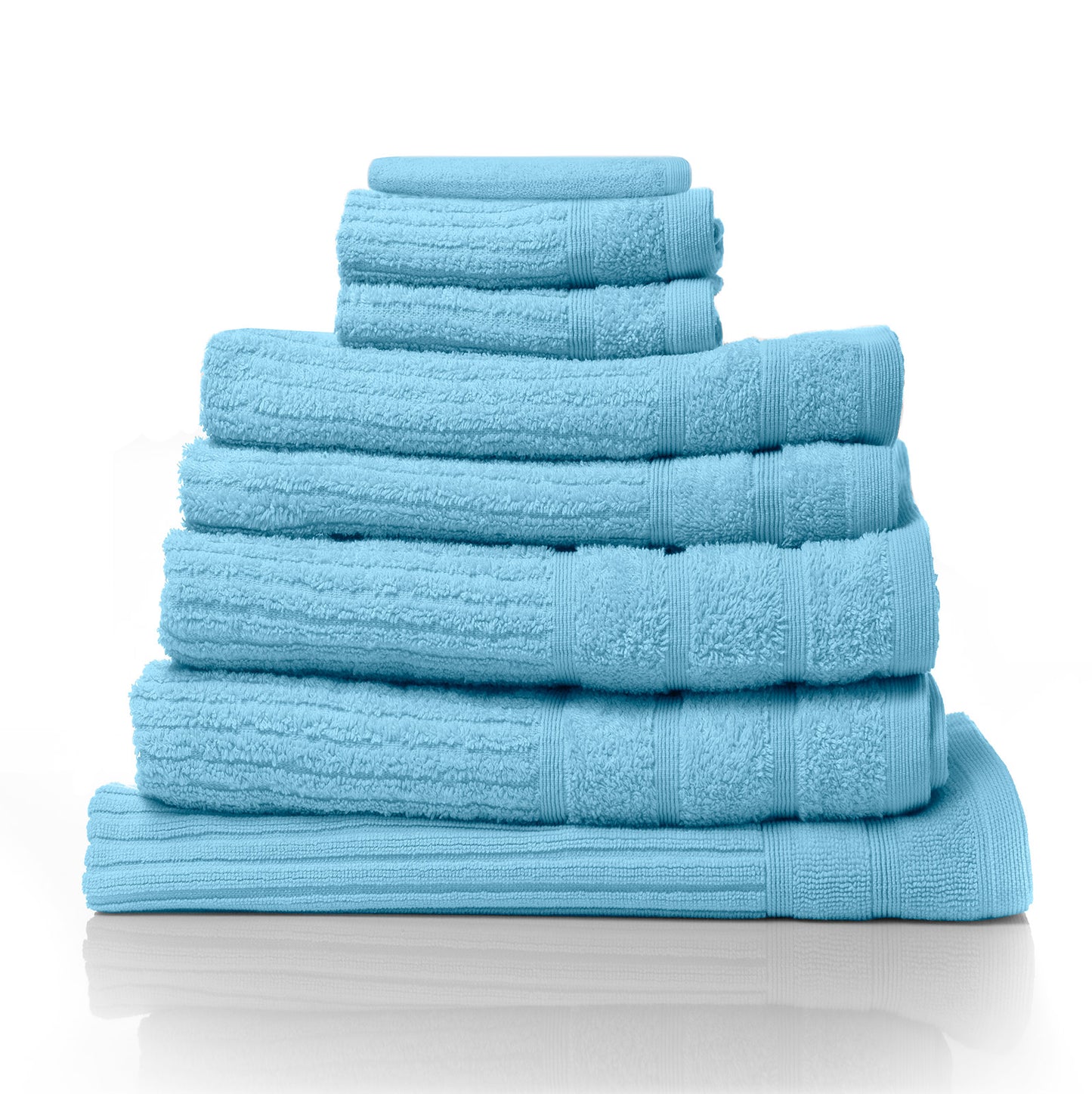 Aqua Egyptian Cotton 8 Piece Luxury Bath Towels Set, 600GSM by Royal Comfort, elegant and soft bathroom towels.