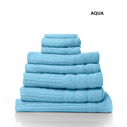 Aqua Egyptian Cotton 8 Piece Luxury Bath Towels Set, 600GSM, by Royal Comfort – Soft, Durable Bathroom Towels.