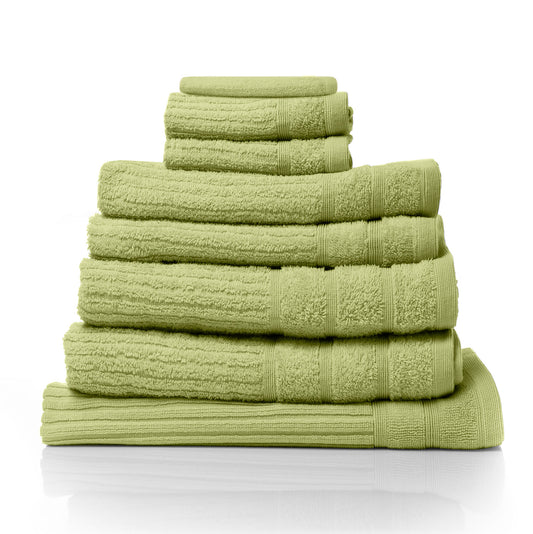 Spearmint Egyptian Cotton 8 Piece Luxury Bath Towels Set, 600GSM, featuring Royal Comfort's elegant bathroom towels.