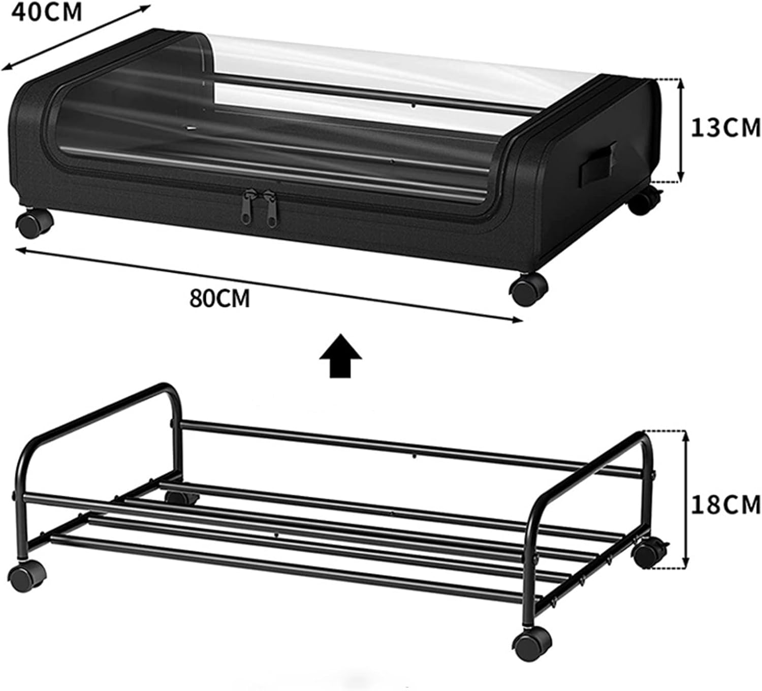 XXL under bed rolling storage container dimensions with wheels, perfect for practical under bed storage solutions in black.