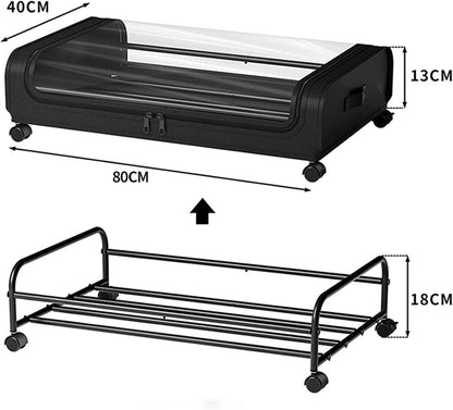 XXL under bed rolling storage container dimensions with wheels, perfect for practical under bed storage solutions in black.