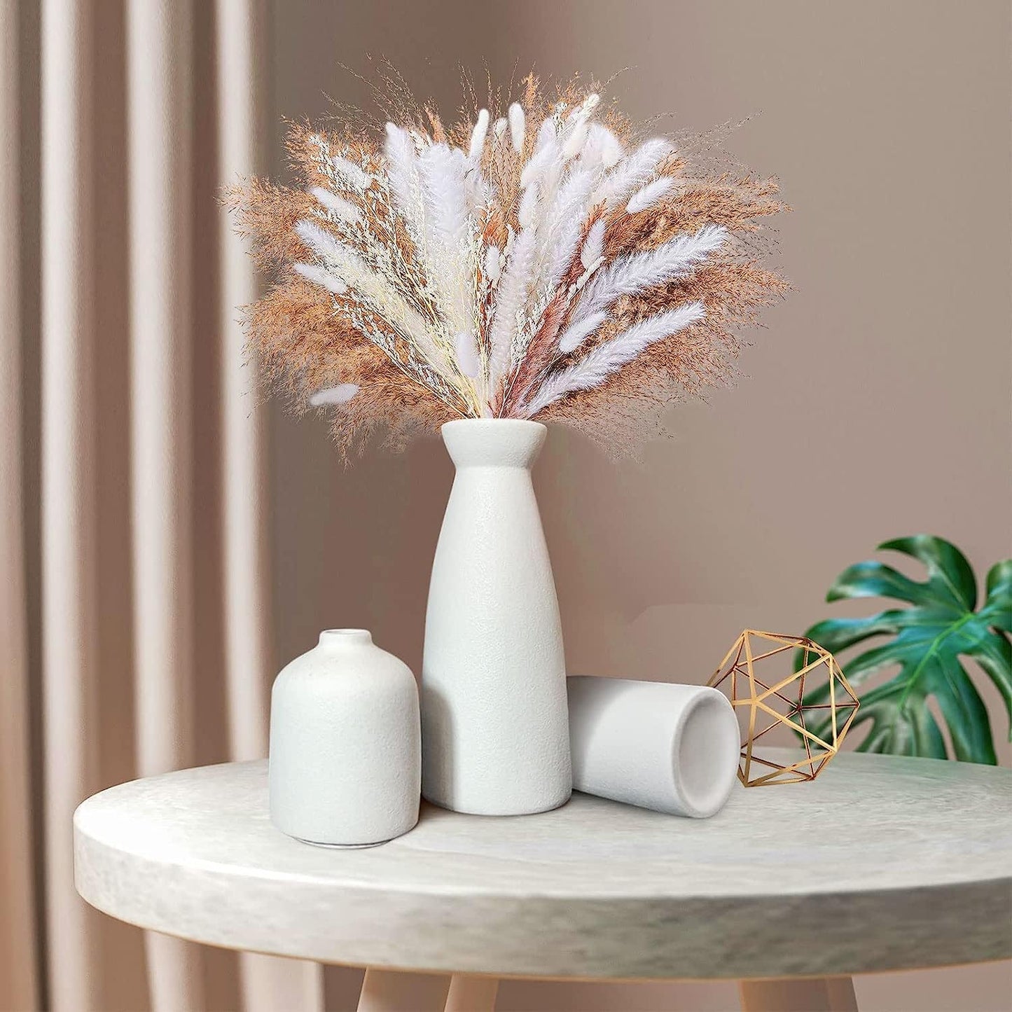 Modern Nordic ceramic vase set with matte white finish and dried flowers, perfect for minimalist home decor.