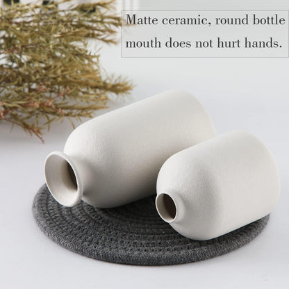 Modern matte ceramic vases with round mouths, perfect for elegant home decor and floral displays.