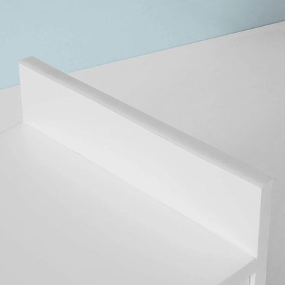 Close-up of the VIKUS white monitor stand desk organizer featuring a sleek design and minimalist form.