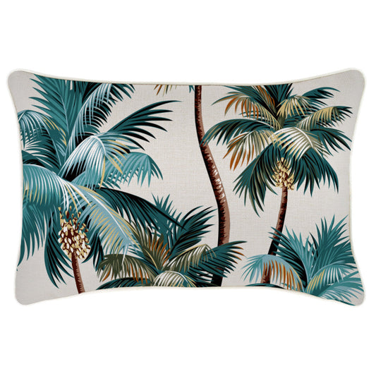 Decorative palm tree cushion cover with piping, 35cm x 50cm, ideal for indoor or outdoor tropical decor.