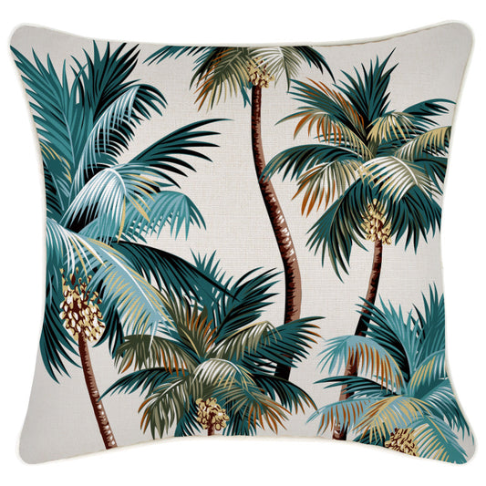 Decorative palm tree cushion cover, 45cm x 45cm, featuring tropical design and water-resistant fabric, ideal for indoor or outdoor use.