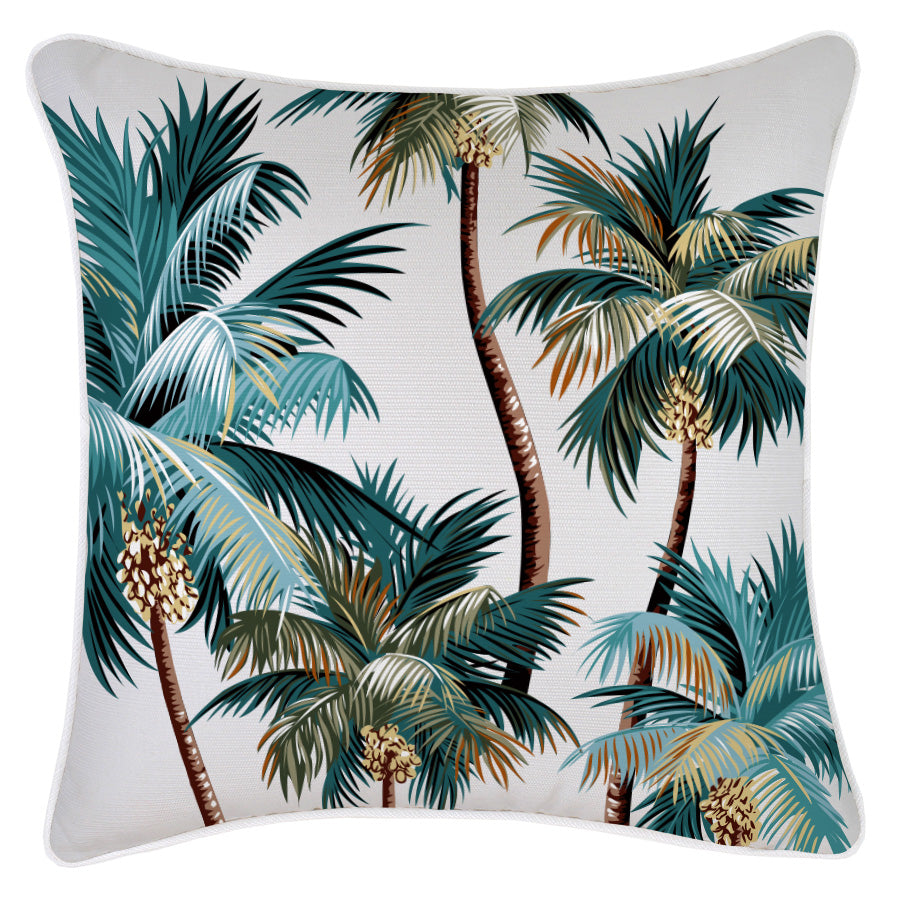 Decorative cushion cover with vibrant palm tree design, ideal for tropical-themed interiors or outdoor use.