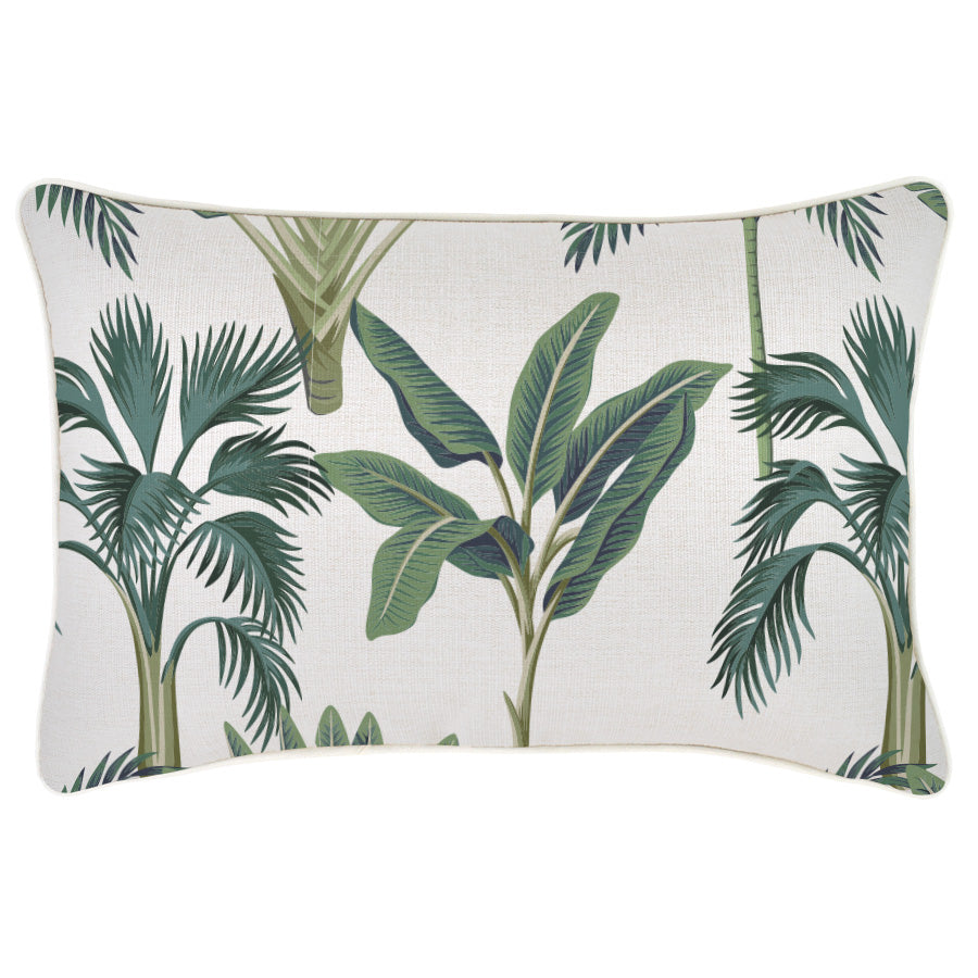 Decorative cushion cover featuring tropical palm leaves design, perfect for couch or sofa. Ideal for indoor and outdoor use.