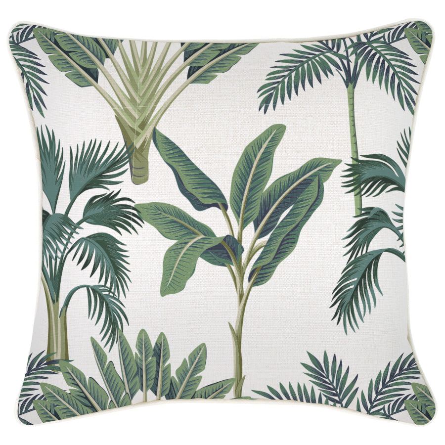 Tropical pattern cushion cover with palm leaves, perfect for enhancing sofa decor and creating a resort-style ambiance.