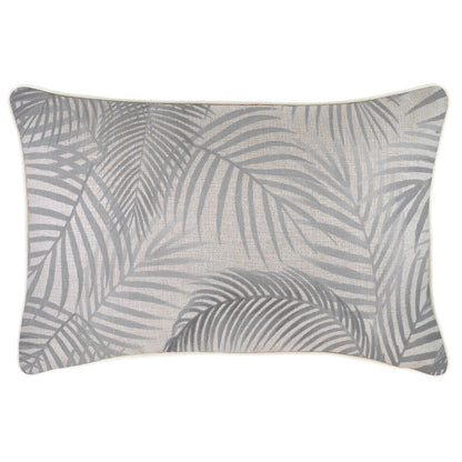 Cushion cover with palm leaf design in gray, measuring 35cm x 50cm, perfect for couch or sofa decor.