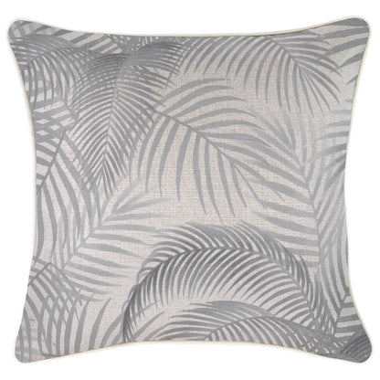 Decorative cushion cover with tropical palm print in gray, perfect for sofa or couch, size 45cm x 45cm, adds luxury to any space.