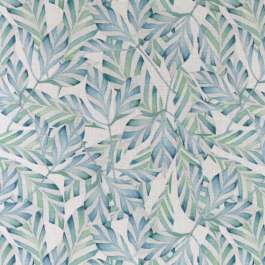 Tropical leaf pattern fabric ideal for cushion covers, enhancing your couch or sofa with a luxurious, natural aesthetic.