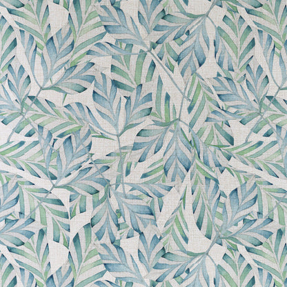 Tropical leaf pattern fabric ideal for cushion covers, enhancing your couch or sofa with a luxurious, natural aesthetic.