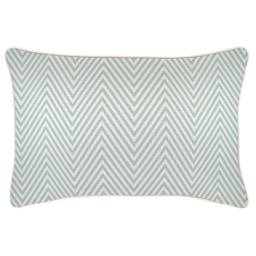 Decorative cushion cover with pale mint zigzag pattern, perfect for couch or sofa cushion covers, 35cm x 50cm.