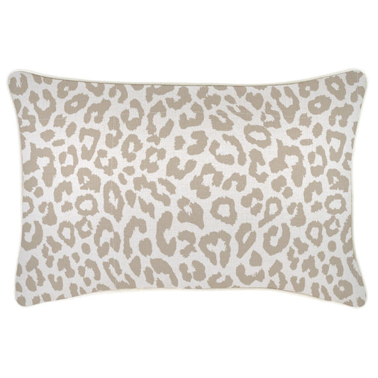 Decorative cushion cover in beige leopard print, perfect for sofa or couch, adds a stylish touch to any indoor or outdoor space.