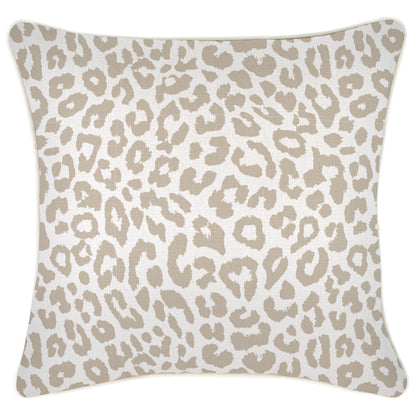 Decorative leopard print cushion cover with piping, perfect for sofa or couch, 45cm x 45cm. Water-resistant fabric for indoor/outdoor use.