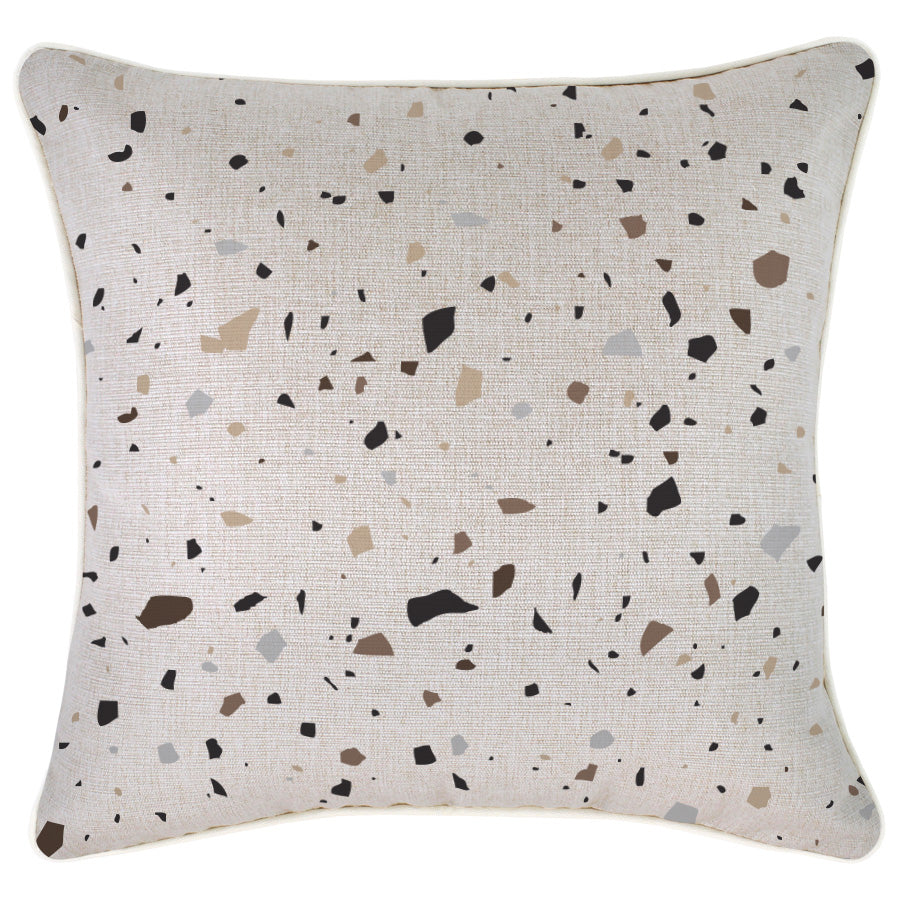 Decorative terrazzo cushion cover with piping, 45cm x 45cm, perfect for stylish indoor or outdoor use.