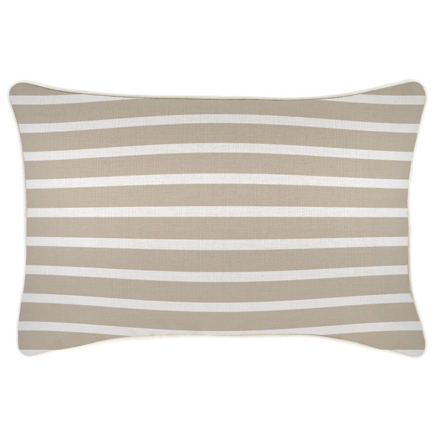 Decorative cushion cover in beige and white Hampton stripe design, 35cm x 50cm, ideal for indoor or outdoor use.