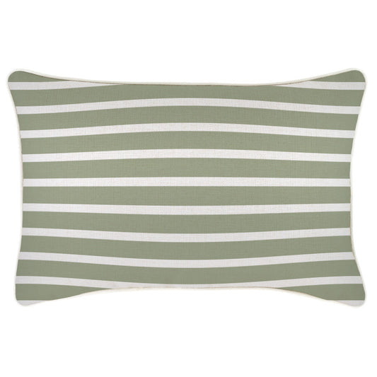 Cushion cover with piping in Hampton Stripe Sage design, perfect for indoor or outdoor use, 35cm x 50cm size.