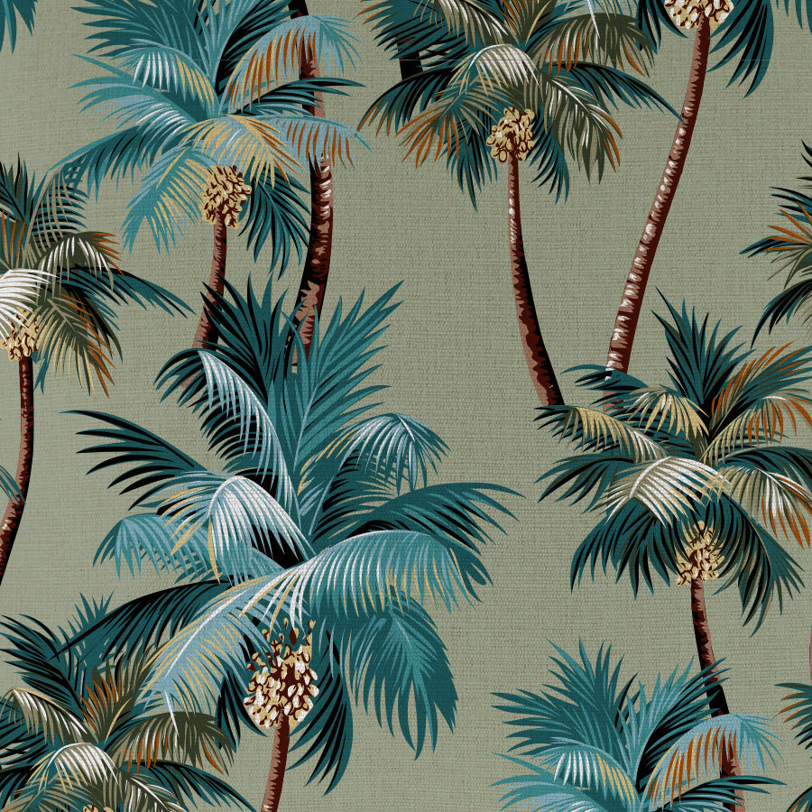 Tropical palm tree pattern on textured fabric, perfect for cushion covers and home decor. Ideal for indoor or outdoor use.