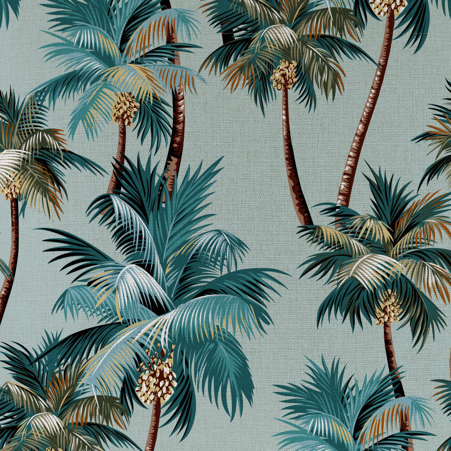 Tropical palm tree design on a seafoam background for stylish cushion covers and home decor.