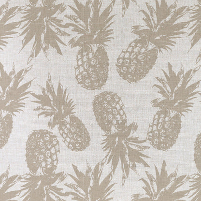 Tropical pineapple pattern on beige cushion cover fabric for stylish sofa decor.