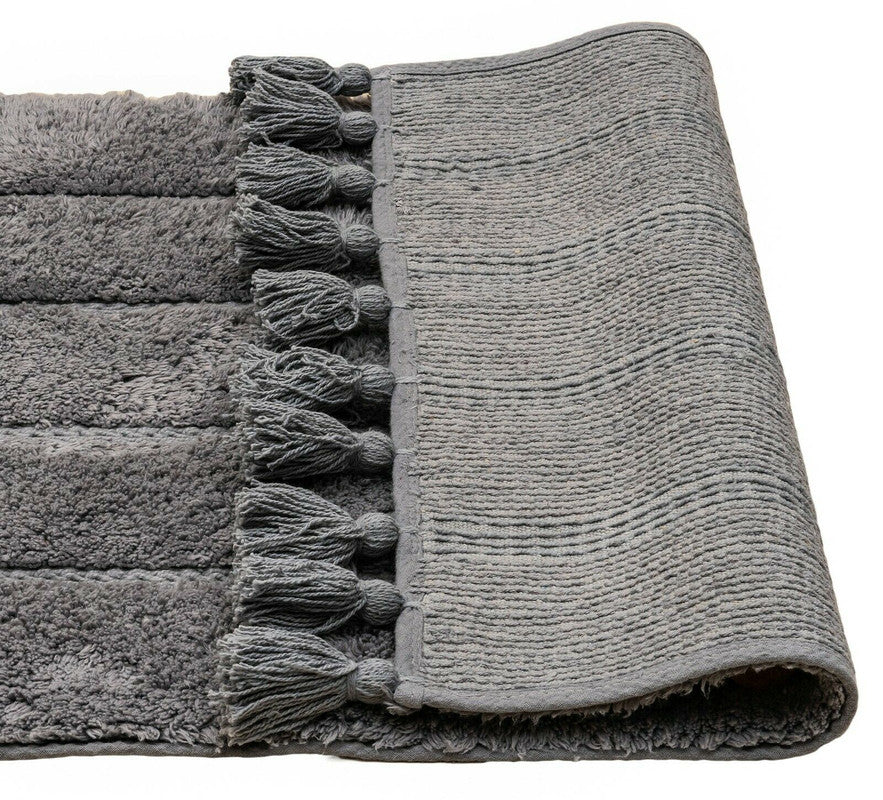 Cotton Fringe Tufted Non-Slip Bathmat Charcoal - Grey