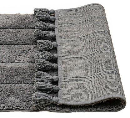 Cotton Fringe Tufted Non-Slip Bathmat Charcoal - Grey