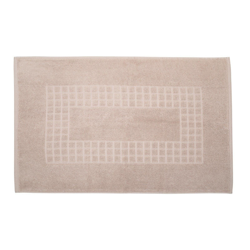 Soft taupe microfiber non-slip bath mat with check design, perfect for any bathroom decor and comfort.