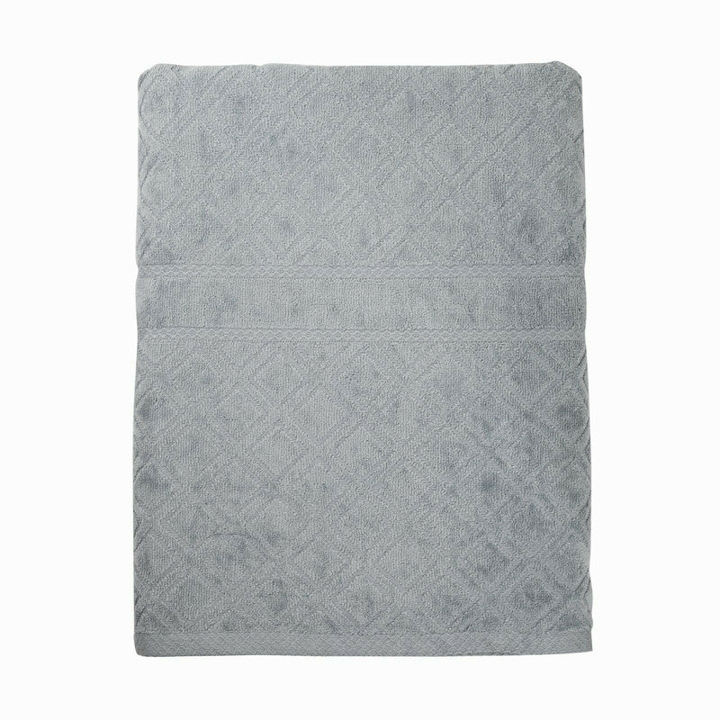 Grey premium velour diamond jacquard bath towel, luxury bathroom towel set, soft and absorbent for a plush bathing experience.