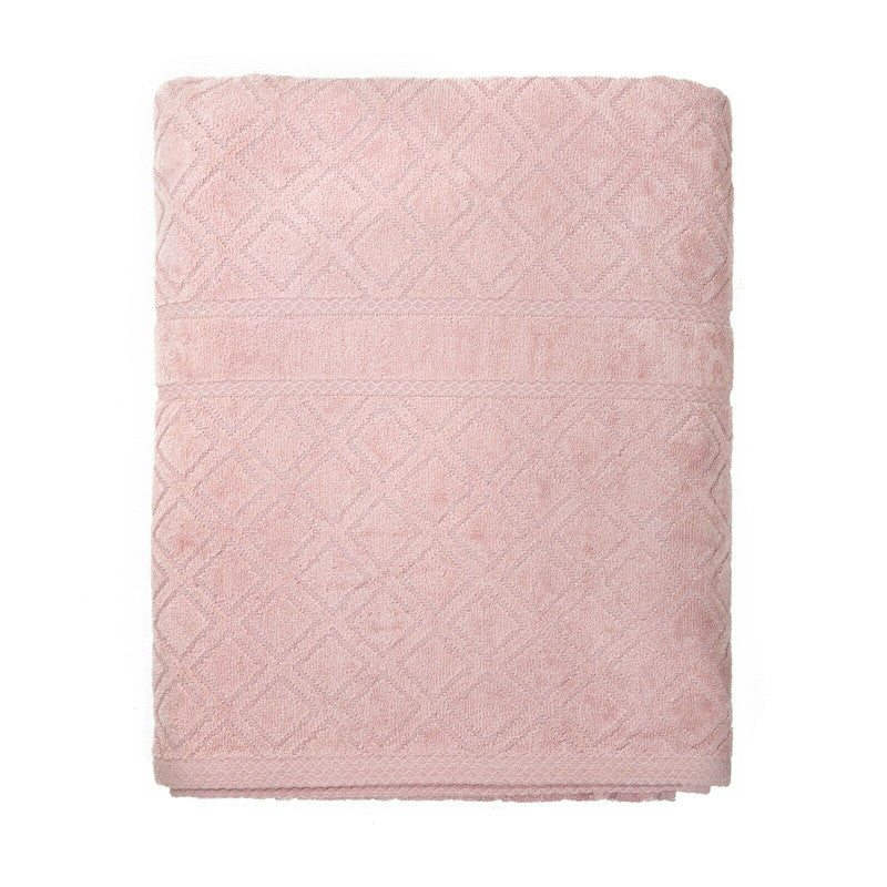 Premium pink velour diamond jacquard bath towel, soft and absorbent, perfect for elegant bathroom towel sets.