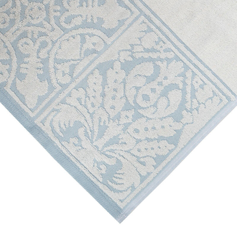 Premium cotton jacquard bath towel in elegant white and blue design, perfect for adding style to any bathroom decor.