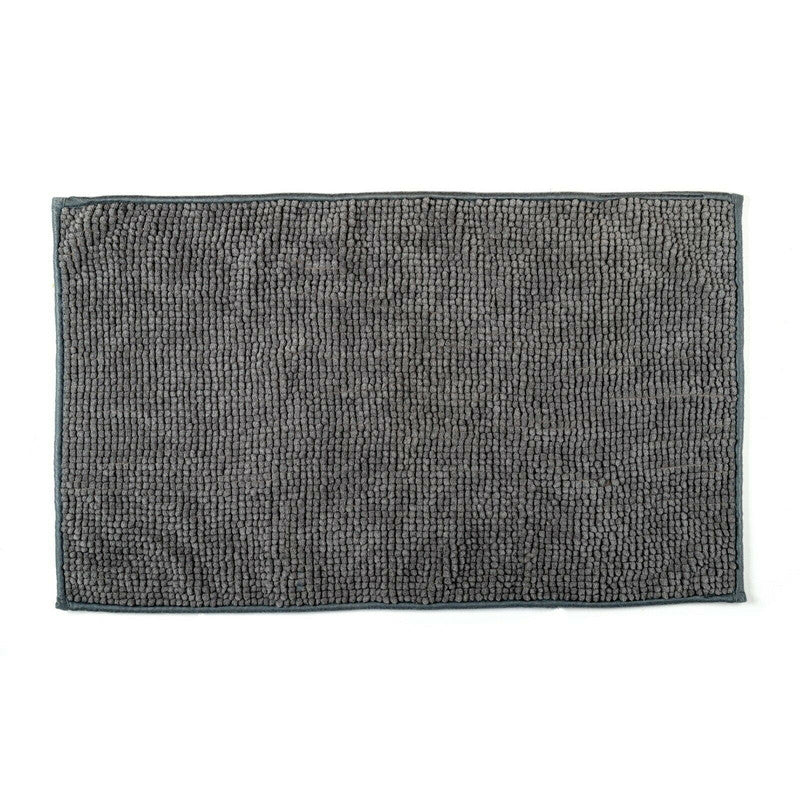 Dark grey microfiber bath mat with soft pile design, perfect for non-slip bathroom safety and quick drying.