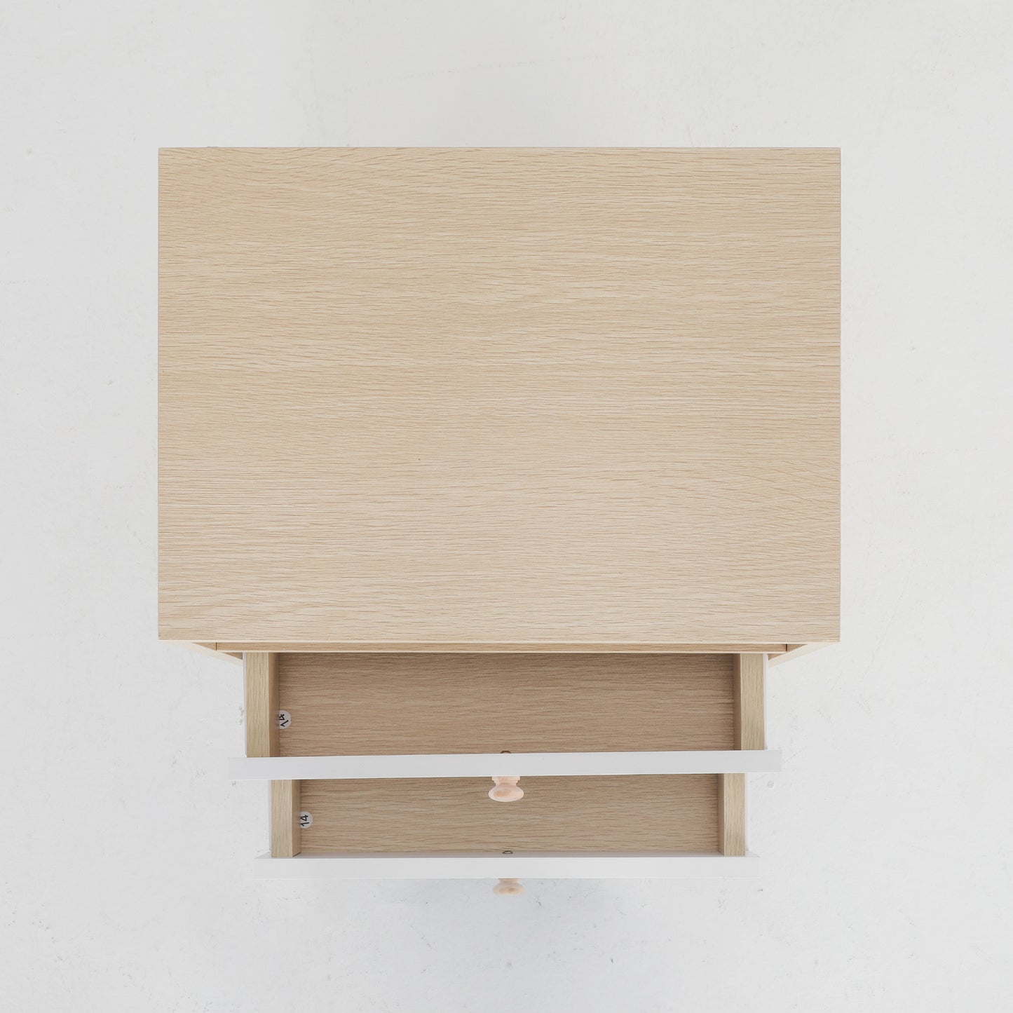 Oak bedside table with open drawer, featuring a minimalist design for bedroom storage. Perfect bedside cabinet or nightstand.