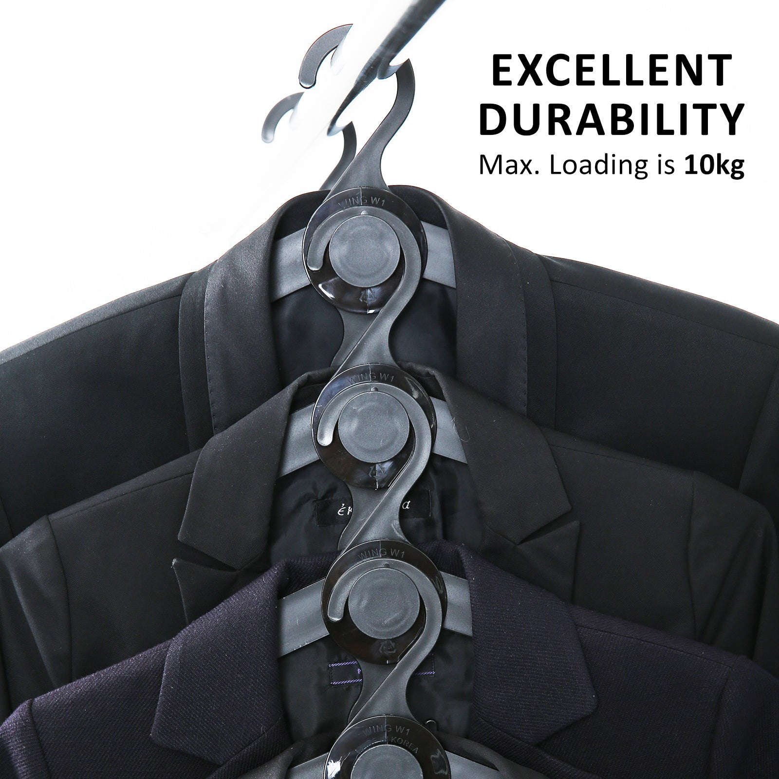 50X Plus Hanger displaying excellent durability, supporting multiple coats with a max loading of 10kg, ideal for clothes storage.