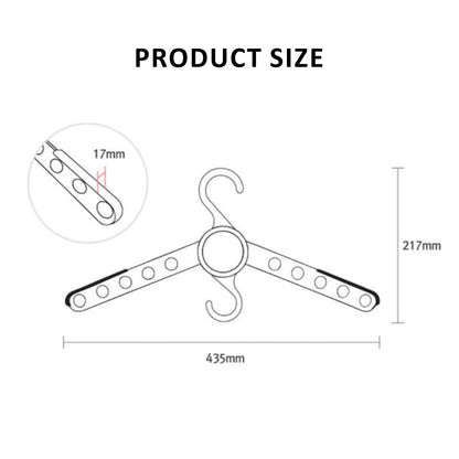 Product size dimensions of the 50X Plus foldable coathanger, showcasing multi-garment storage features.