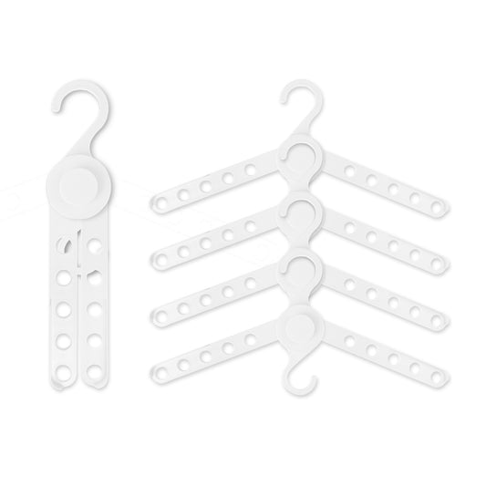 50X Plus Foldable White Coathanger, clothes storage organizer with 10 holes for space-saving hanging.