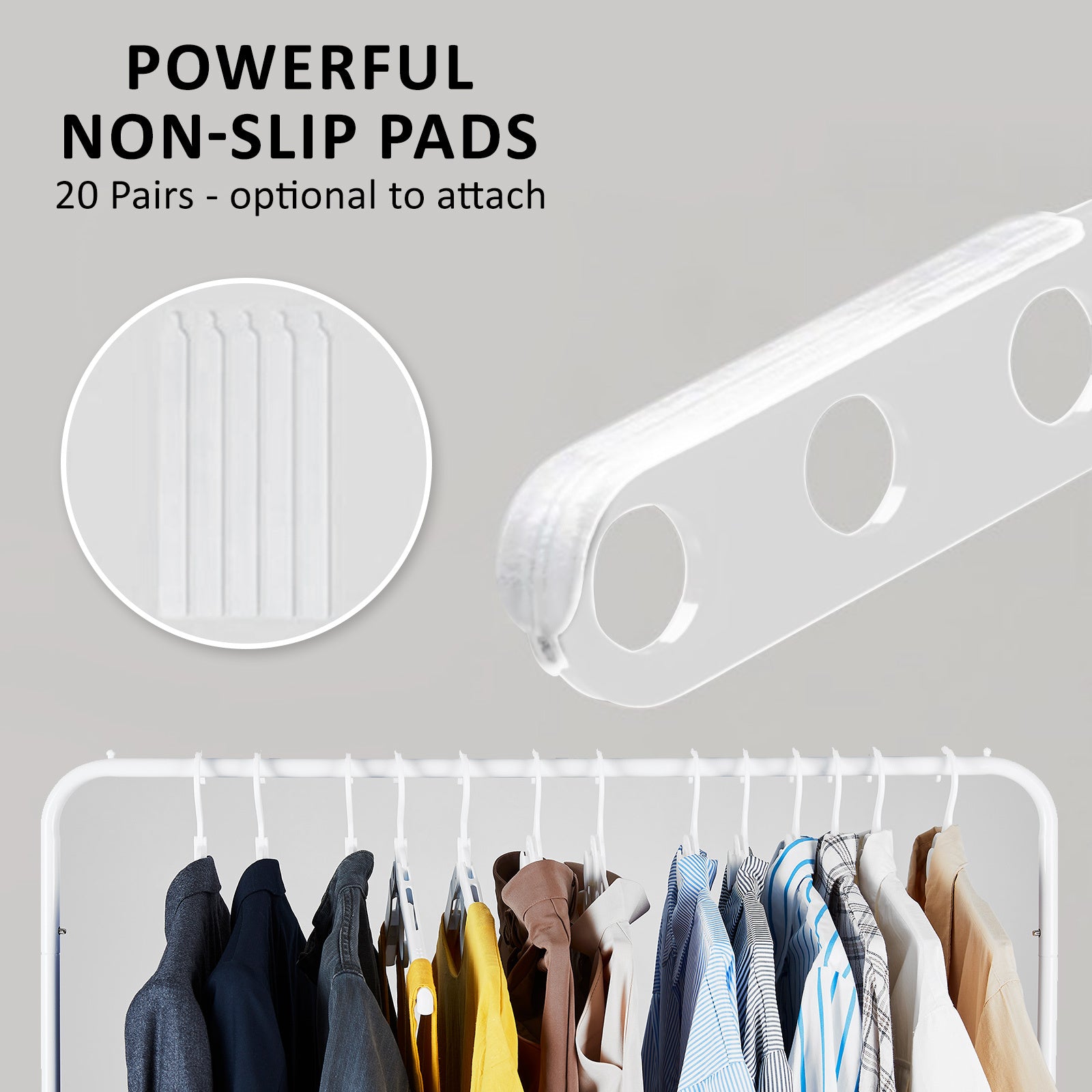 50X Plus Hanger with powerful non-slip pads for secure clothes storage and organization.