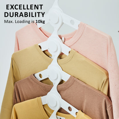 Durable 50X Plus Hanger holding multiple clothes, showcasing foldable design and excellent weight capacity of 10kg.